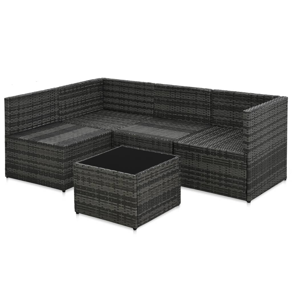 5 Piece Patio Lounge Set with Cushions Poly Rattan Gray
