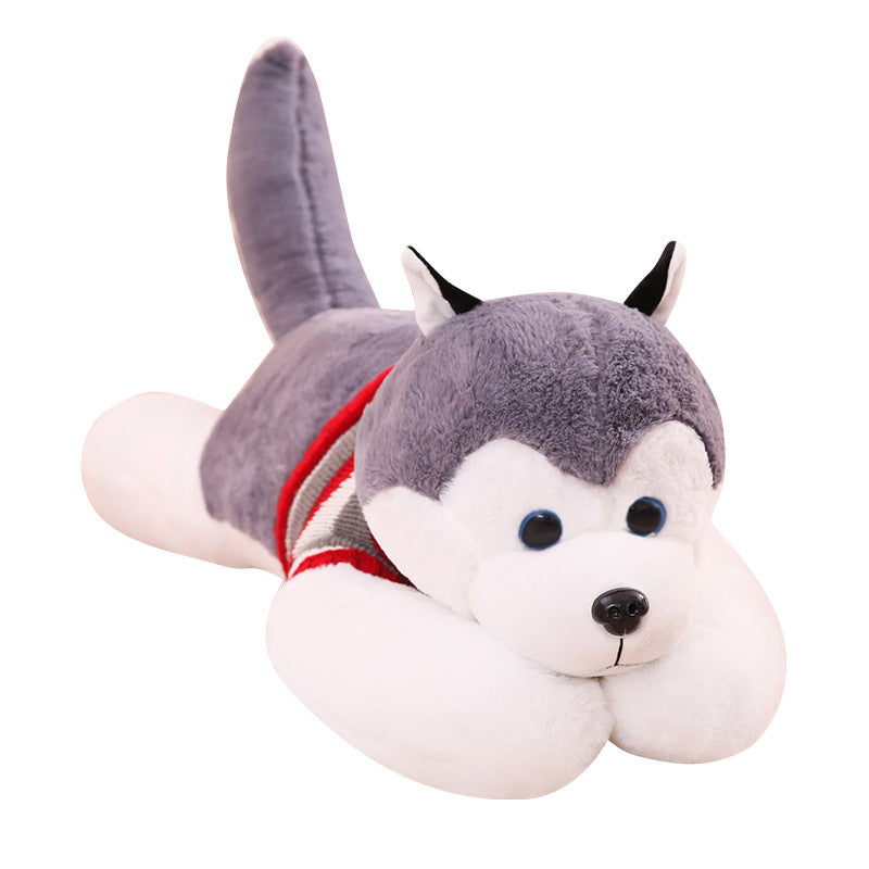 Color: Grey, Size: 45cm - Cute two pug bear sleeping pillow husky