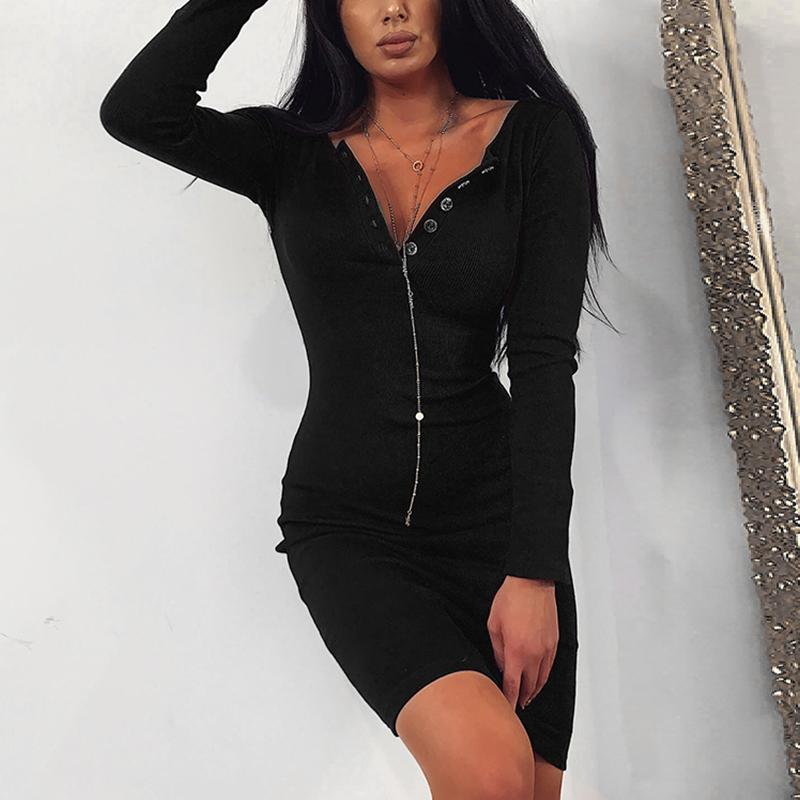 Knitted solid color square neck bodycon dress Women elegant