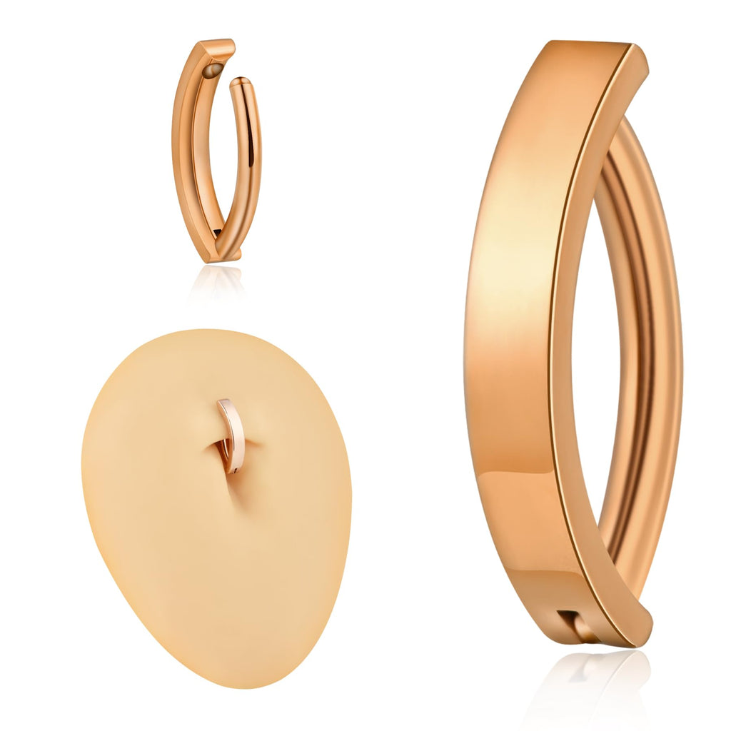 CANDYFANCY Titanium Belly Button Ring for Women Men 14G Rose Gold Clicker Belly Ring G23 12mm Reverse Curved Hoop Navel Barbell Piercing Jewelry