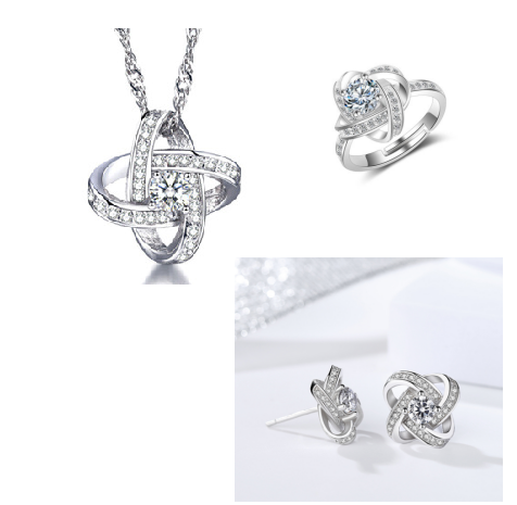 Jewelry Set with Diamonds: Necklace, Bracelet, Earrings