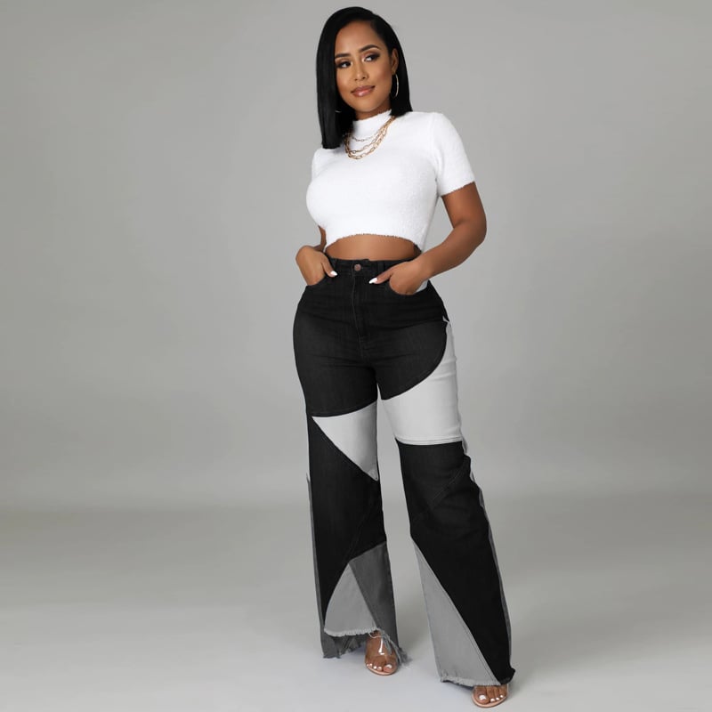 Washed Stitch Women's Denim Trousers for Street Fashion