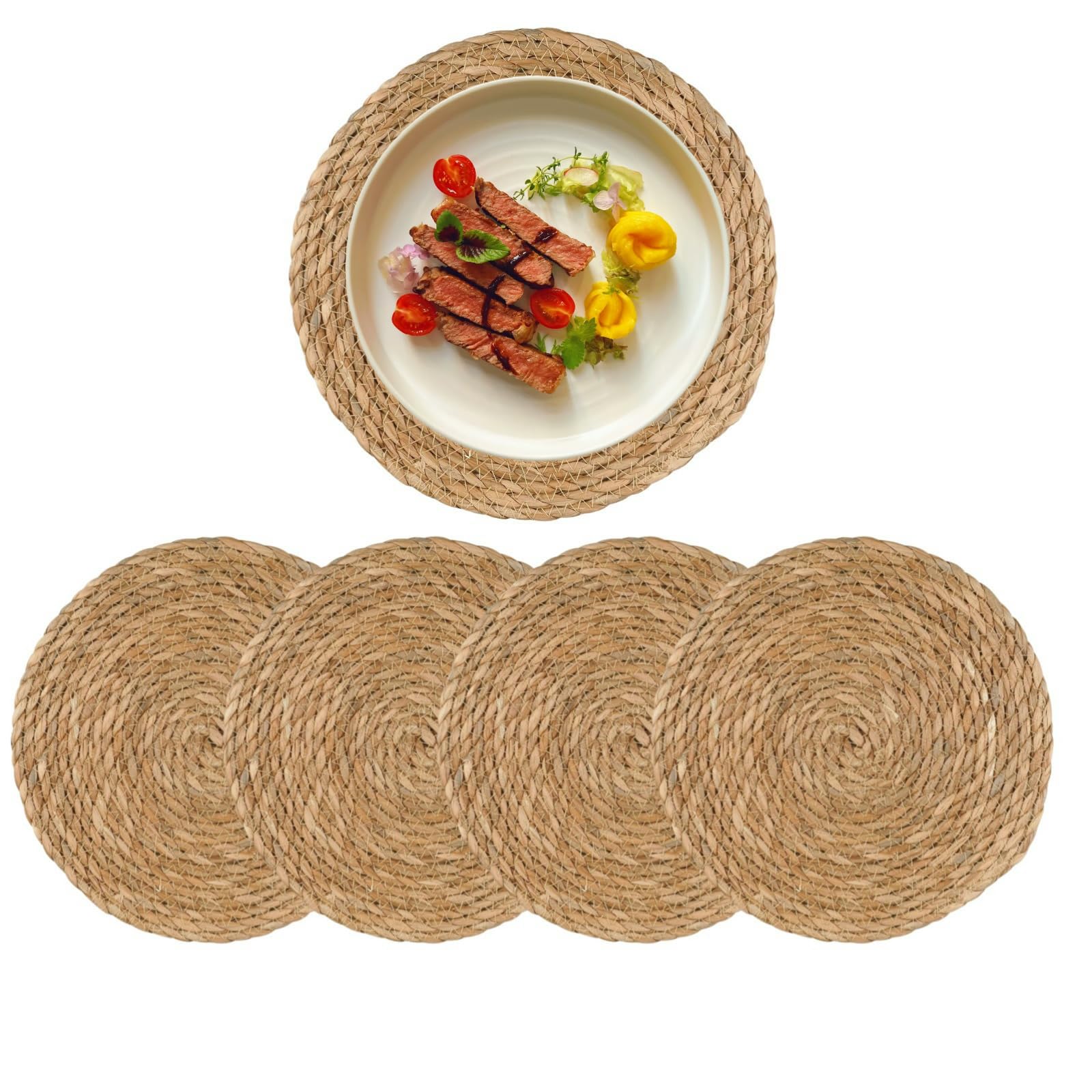 Boho Handwoven Rattan Placemats Set of 4