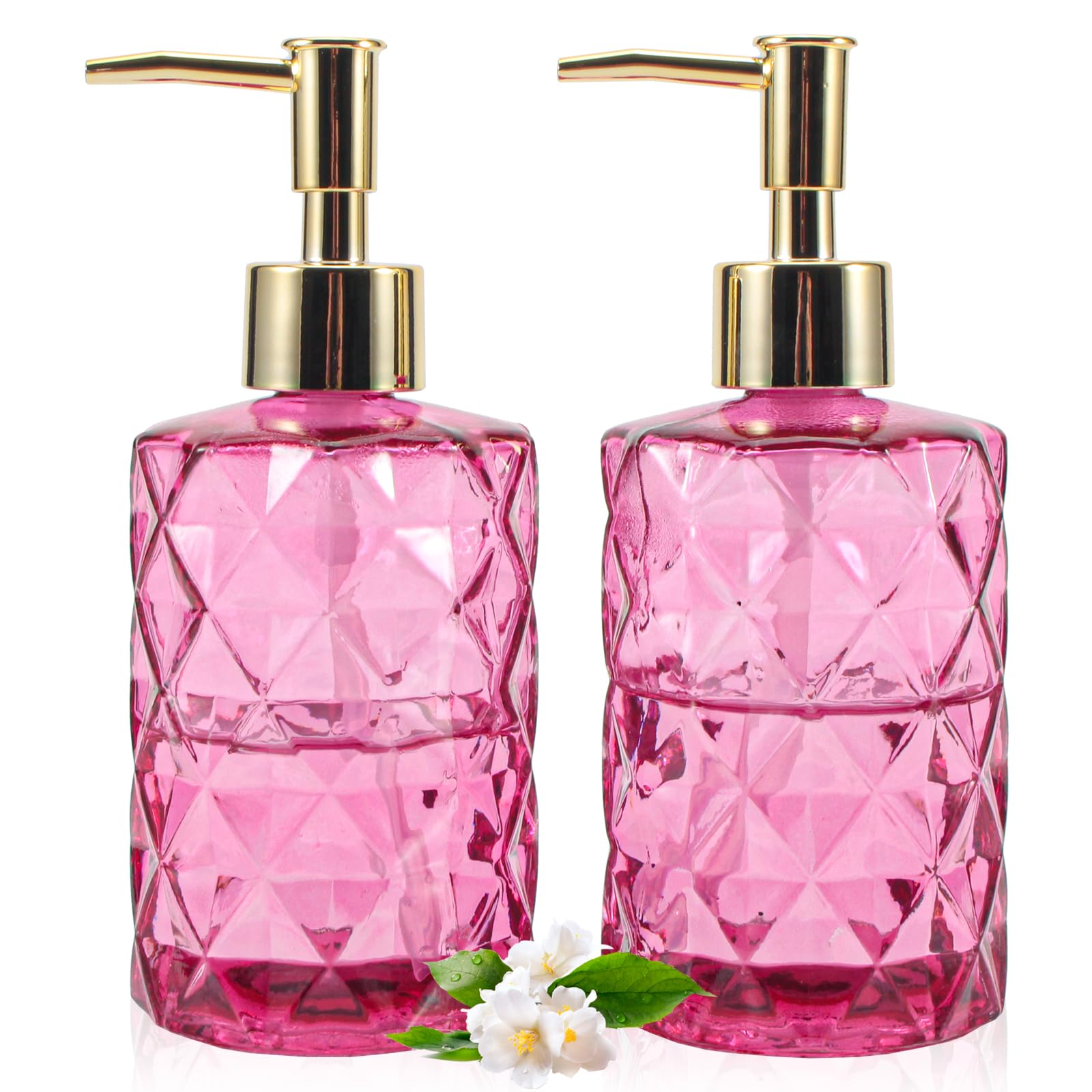 goyisee Soap Dispenser with PumpSoap Dispenser with Diamond Pattern for Kitchen CountertopBathroomhot Pink Bathroom Accessories (Rose 2 Pack)