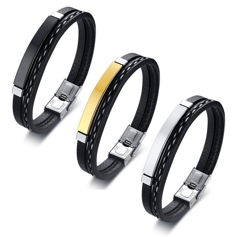 Men's Titanium Steel Woven Leather Bracelet