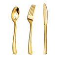 Goodluck 300PCS Gold Plastic Silverware Gold Utensils Disposable Plastic Cutlery Set of 100 Gold Forks 100 Gold Spoons 100 Gold Knives for Party Birthday Holidays