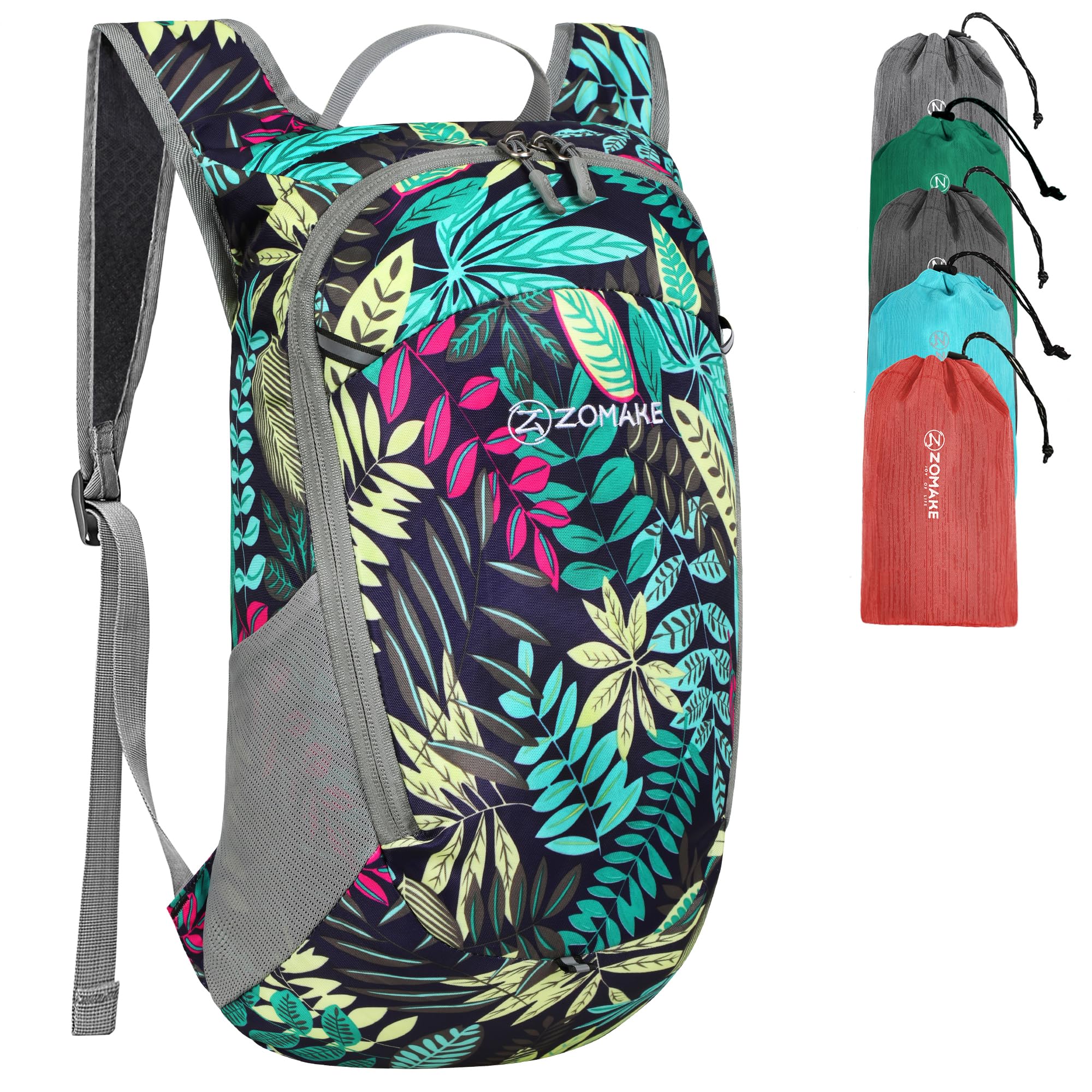 ZOMAKE Ultra Lightweight Packable Backpack 18L Small Foldable Hiking Backpacks Water Resistant Folding Daypack for Travel(Mixed Color-Leaves)