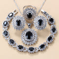 Color: Black, Purity: 10 - Garnet Cubic Zirconia Earrings Pendant Necklace Bracelet Ring Gift 4 PCs Set