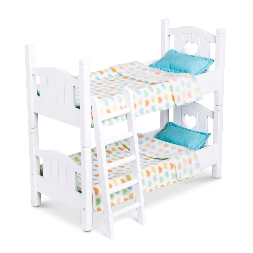 Melissa & Doug Mine to Love Wooden Play Bunk Bed for Dolls up to 18 inches-Stuffed Animals - White (2 Beds 17.4”H x 9.1”W x 20.7”L Assembled and Stacked)