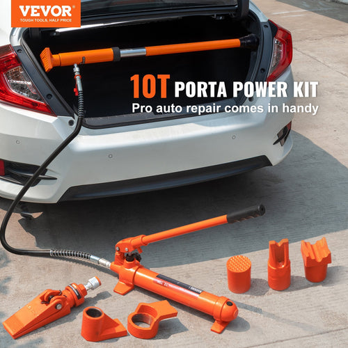 10 Ton Porta Power Kit, Portable Hydraulic Jack with 4.6 ft/1.4 m Oil Hose, Auto Body Frame Repair Kit with Storage Case for Car Repair, Truck, Farm