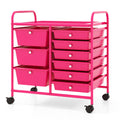 9-Drawer Rolling Storage Cart with Colorful Drawers and Metal Frame-Light Pink - Color: Light Pink