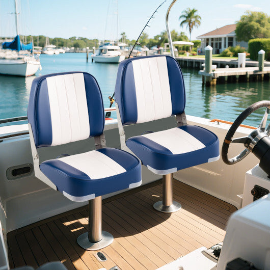 2-Pack Boat Seats Folding Low Back Boat Chairs Waterproof PVC Leather Cabin Seating-Blue - Color: Blue