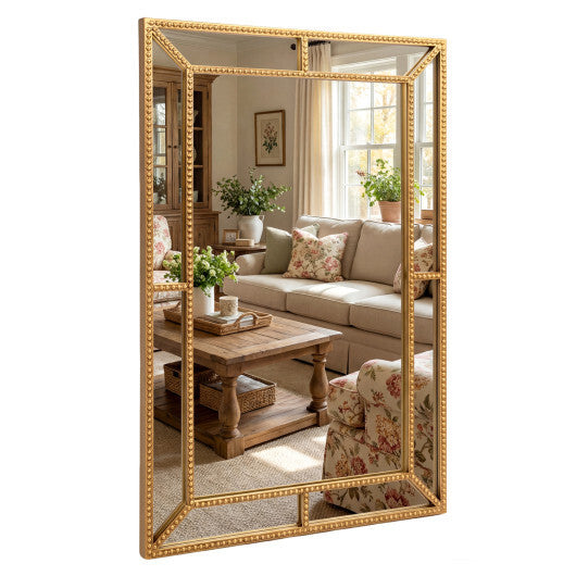 36 x 24 Inch Gold Wall Mirror with Beaded Frame for Living Room-Gold - Color: Gold
