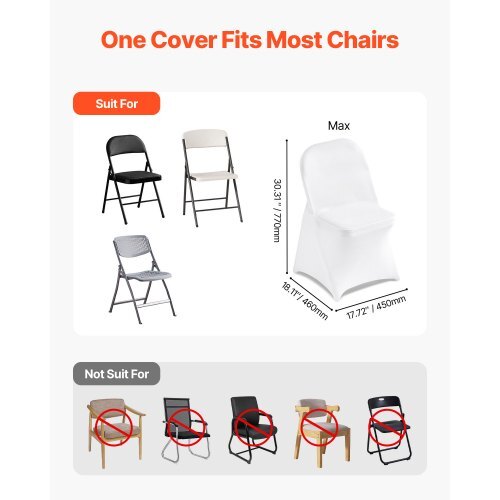 150 Pcs White Chair Covers, Polyester Spandex Chair Cover, Stretch Slipcovers for Wedding Party Dining Banquet Flat-Front Chair Covers, Fits Chair Measures up to 17.72 x 18.11 x 30.31 inch
