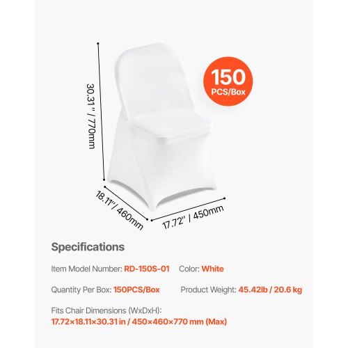 150 Pcs White Chair Covers, Polyester Spandex Chair Cover, Stretch Slipcovers for Wedding Party Dining Banquet Flat-Front Chair Covers, Fits Chair Measures up to 17.72 x 18.11 x 30.31 inch