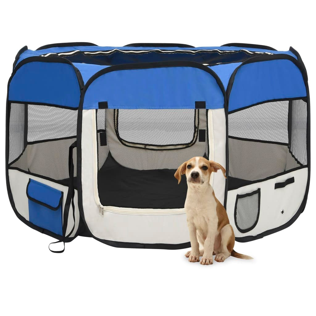 Foldable Dog Playpen with Carrying Bag Blue 43.3"x43.3"x22.8
