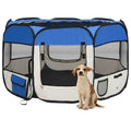 Foldable Dog Playpen with Carrying Bag Blue 43.3"x43.3"x22.8