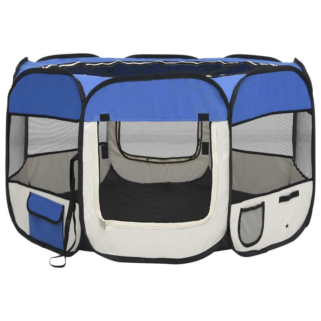 Foldable Dog Playpen with Carrying Bag Blue 43.3"x43.3"x22.8