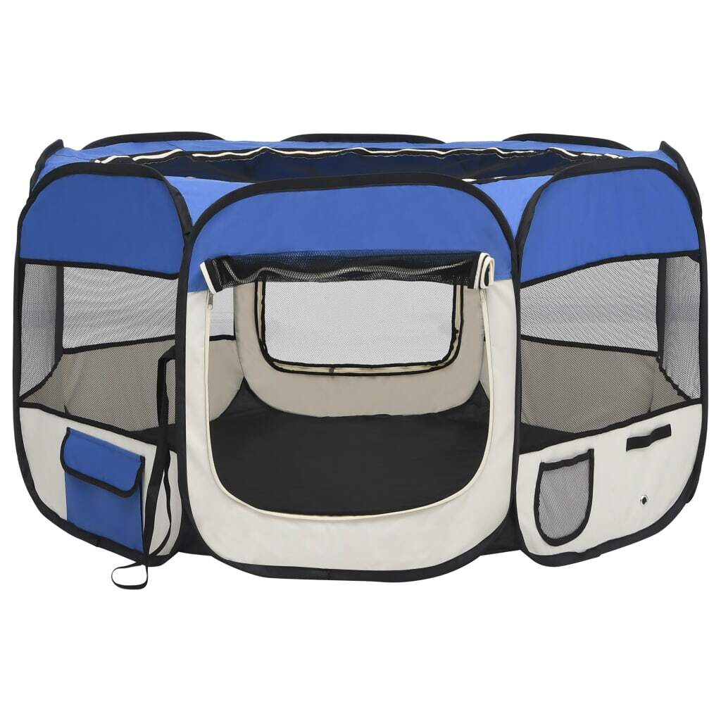 Foldable Dog Playpen with Carrying Bag Blue 43.3"x43.3"x22.8