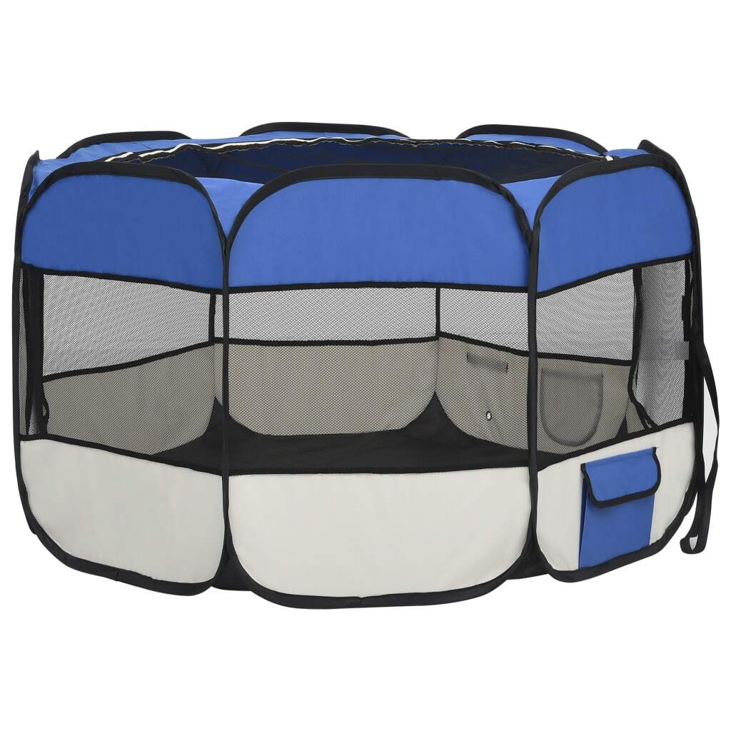 Foldable Dog Playpen with Carrying Bag Blue 43.3"x43.3"x22.8