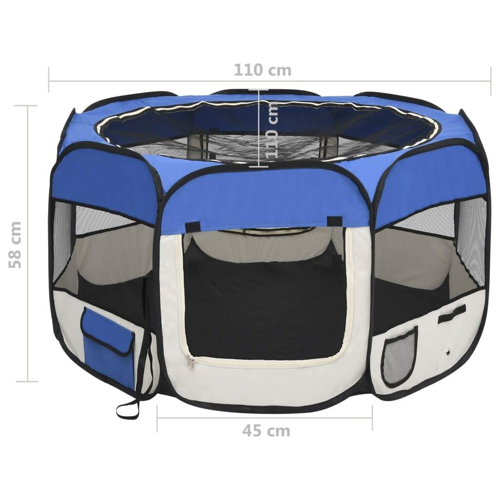 Foldable Dog Playpen with Carrying Bag Blue 43.3"x43.3"x22.8
