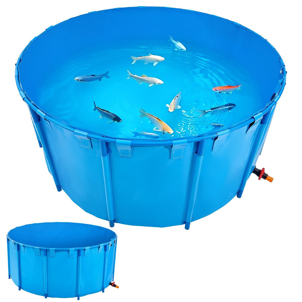 Canvas Fish Pond, 1320 Gal Capacity Above Ground Fish Pond, Foldable PVC Koi Tank, Round Goldfish Tank with Stable Frame and Drain Valve, for Aquaculture, Koi Breeding, and Irrigation (Blue)