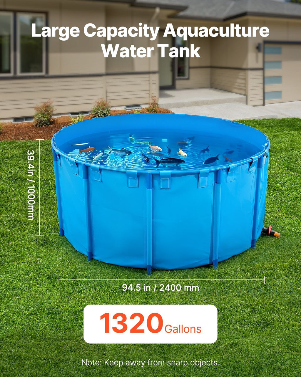 Canvas Fish Pond, 1320 Gal Capacity Above Ground Fish Pond, Foldable PVC Koi Tank, Round Goldfish Tank with Stable Frame and Drain Valve, for Aquaculture, Koi Breeding, and Irrigation (Blue)