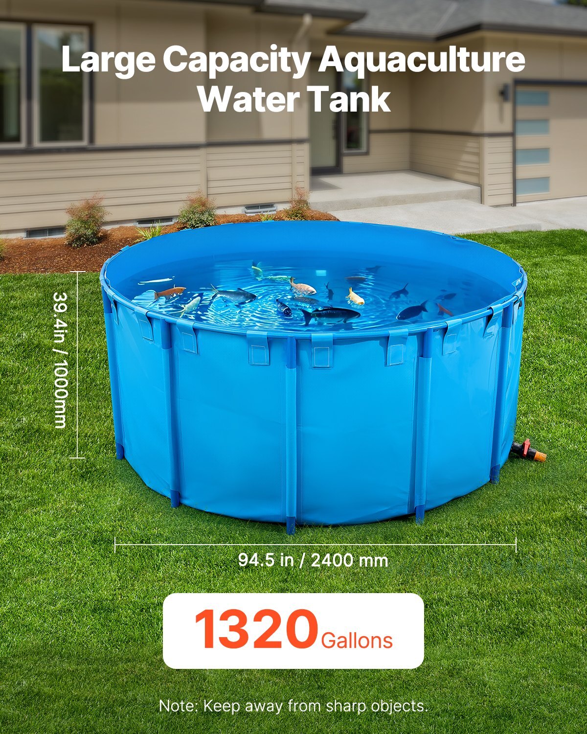 Canvas Fish Pond, 1320 Gal Capacity Above Ground Fish Pond, Foldable PVC Koi Tank, Round Goldfish Tank with Stable Frame and Drain Valve, for Aquaculture, Koi Breeding, and Irrigation (Blue)