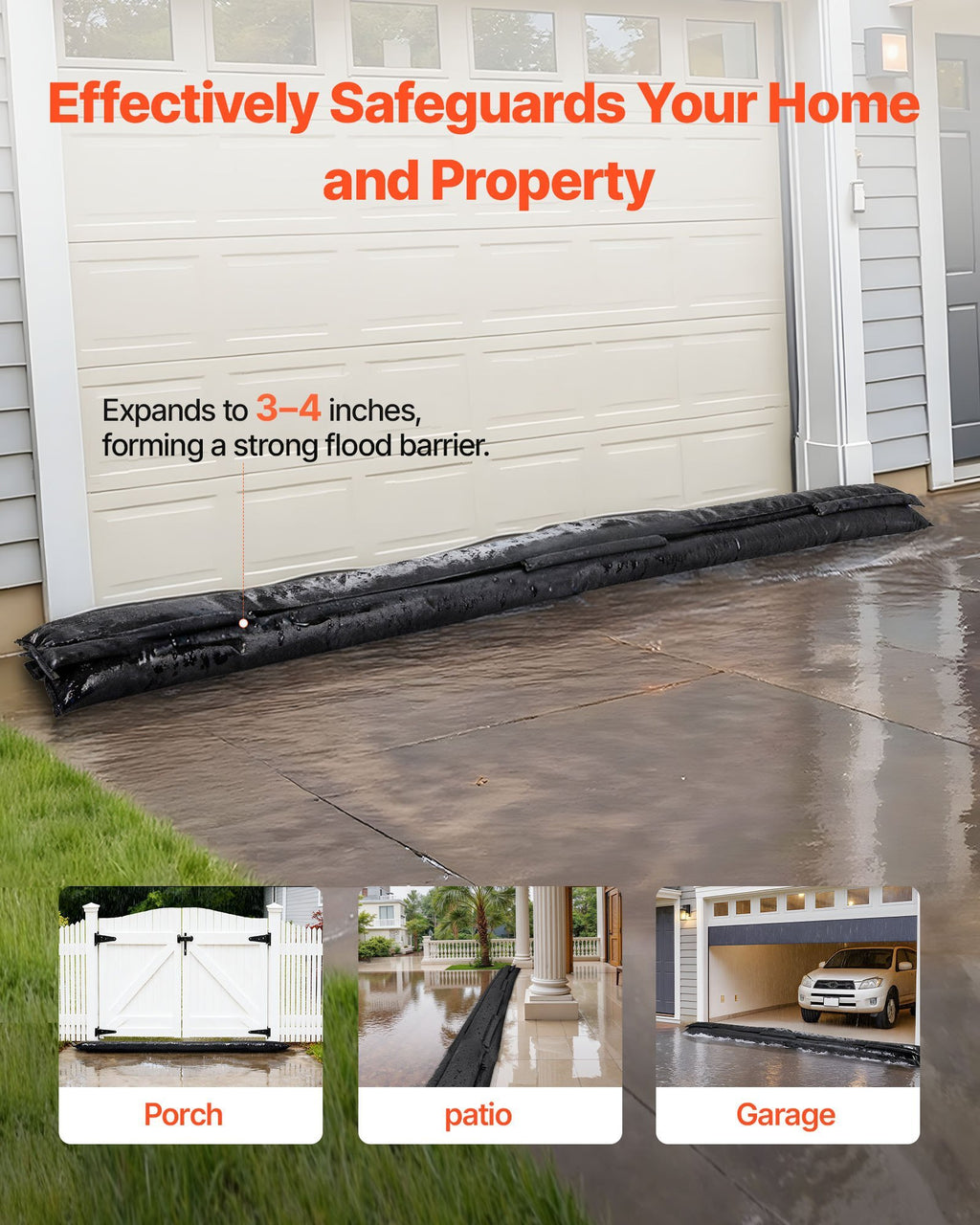 Flood Barrier, 8 Pack, 10 x 0.7 ft Flood Bags Activated by Water, Reusable Water Absorbent Barrier, Sandless Sandbags Blockage, Flooding Prevention Bags for Home, Doorway, Basement, Garage