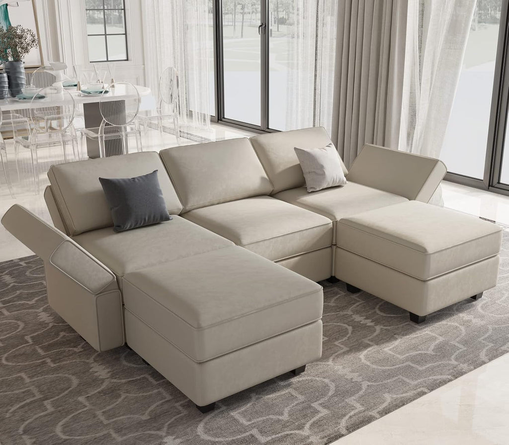 Grey Velvet Modular U Shaped Sectional Sofa Living Room