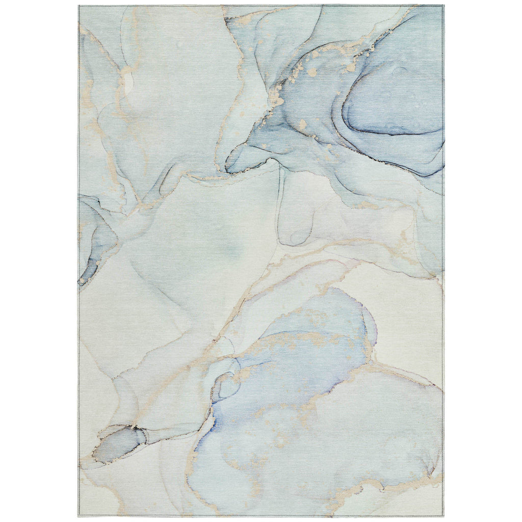 9' X 12' Beige and Blue Abstract Washable Non Skid Indoor Outdoor Area Rug