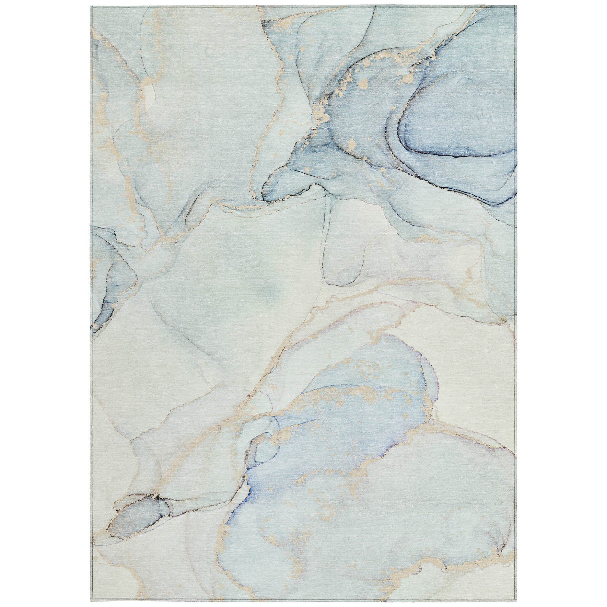 9' X 12' Beige and Blue Abstract Washable Non Skid Indoor Outdoor Area Rug