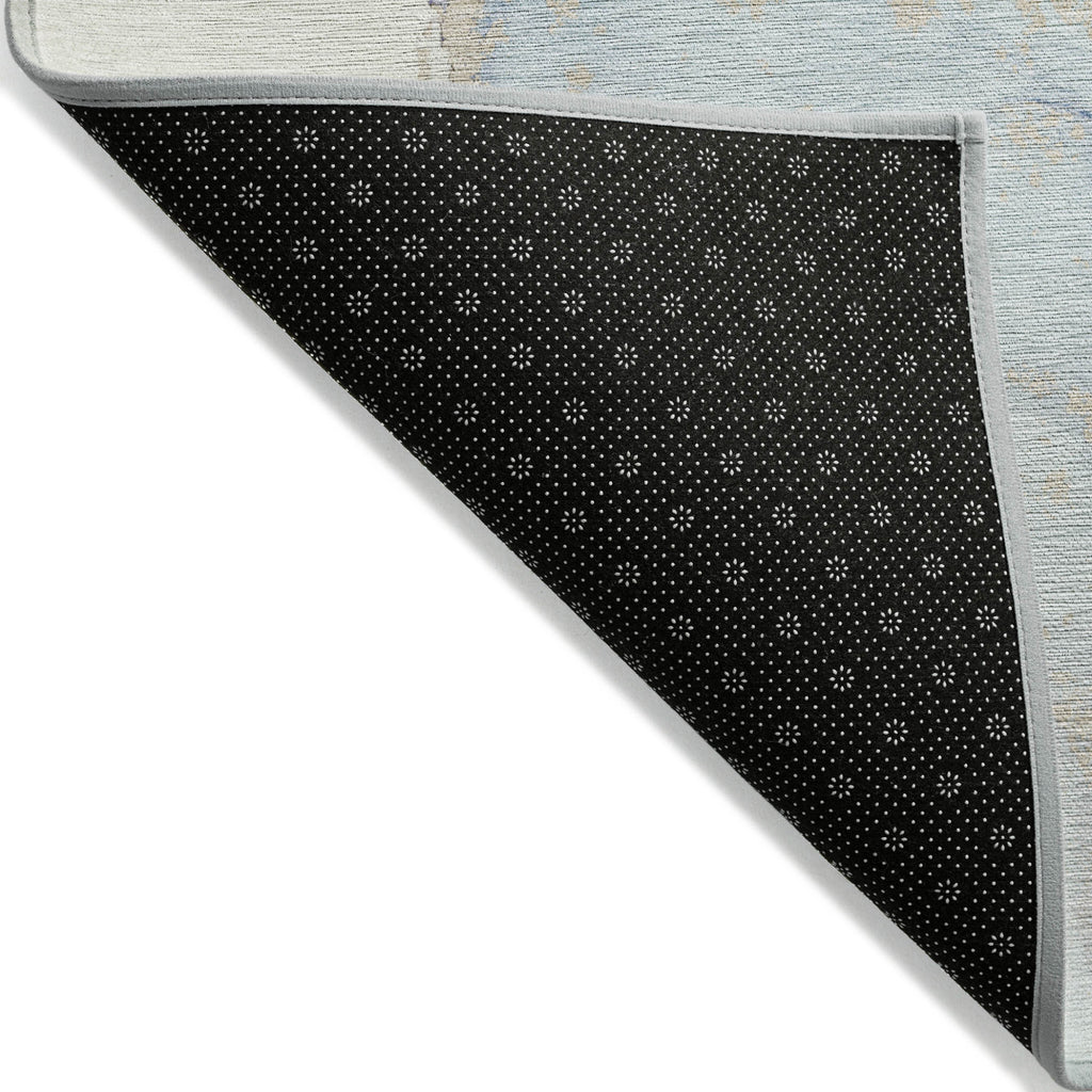 9' X 12' Beige and Blue Abstract Washable Non Skid Indoor Outdoor Area Rug