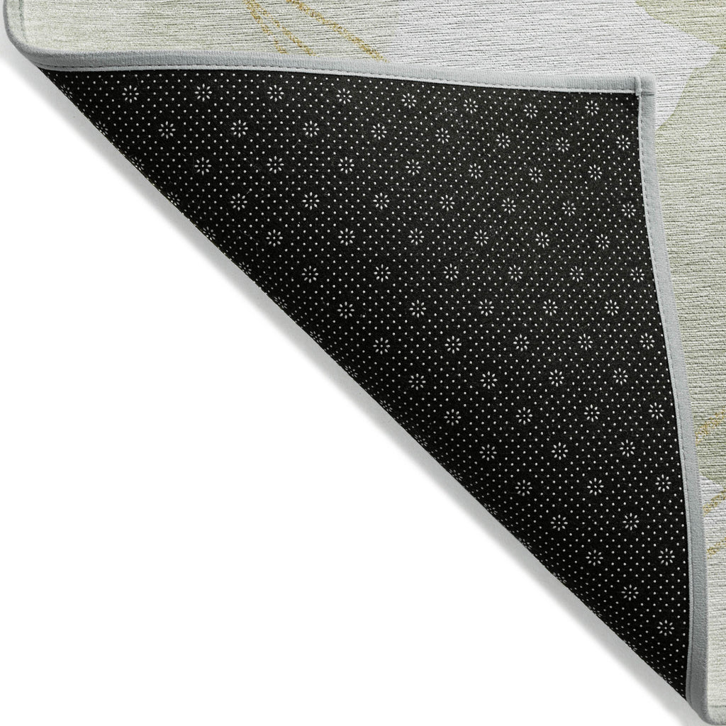 9' X 12' Green and Ivory Abstract Washable Non Skid Indoor Outdoor Area Rug