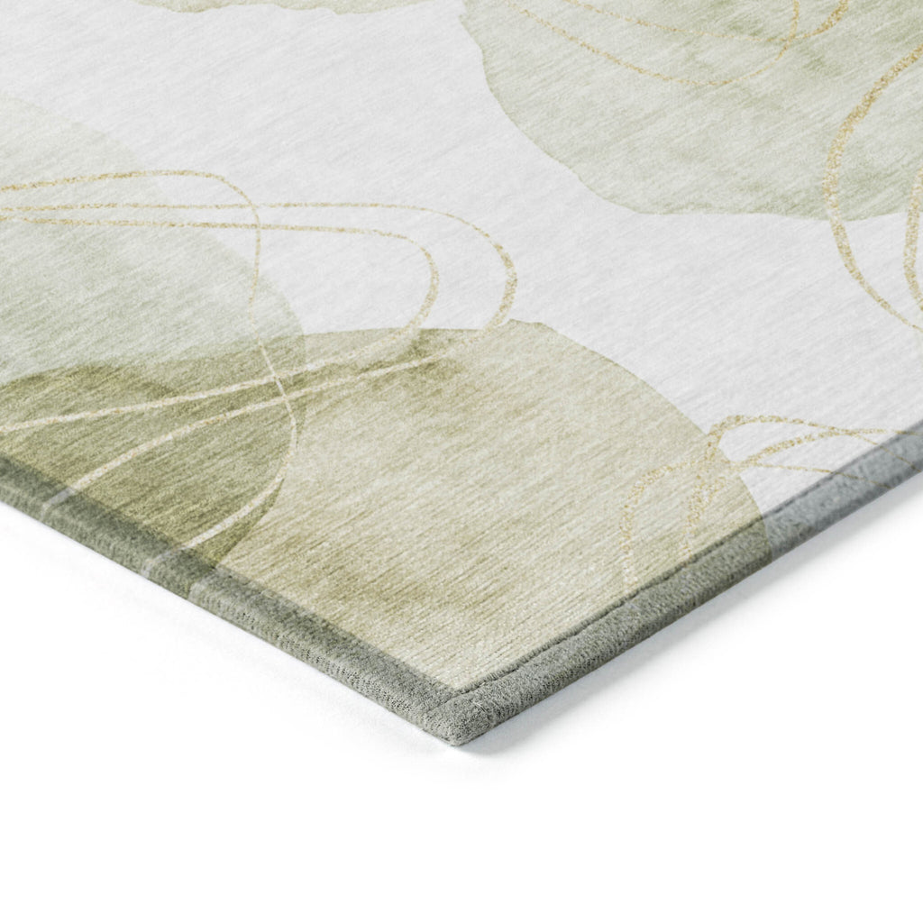 9' X 12' Green and Ivory Abstract Washable Non Skid Indoor Outdoor Area Rug