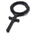Jemant Cross Necklace Wooden For Men Engraved Jesus Pendant Big Natural Wood Beads Chain Necklace For Women Religious Christianity Wall Decoration Jewelry (Black)