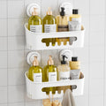 TAILI Shower Caddy Suction Cup 2 Pack Heavy Duty Bathroom Shower Organizer Removable Shelves for Inside Shower Shampoo Wall Mounted Plastic Storage for Bathroom Accessories White