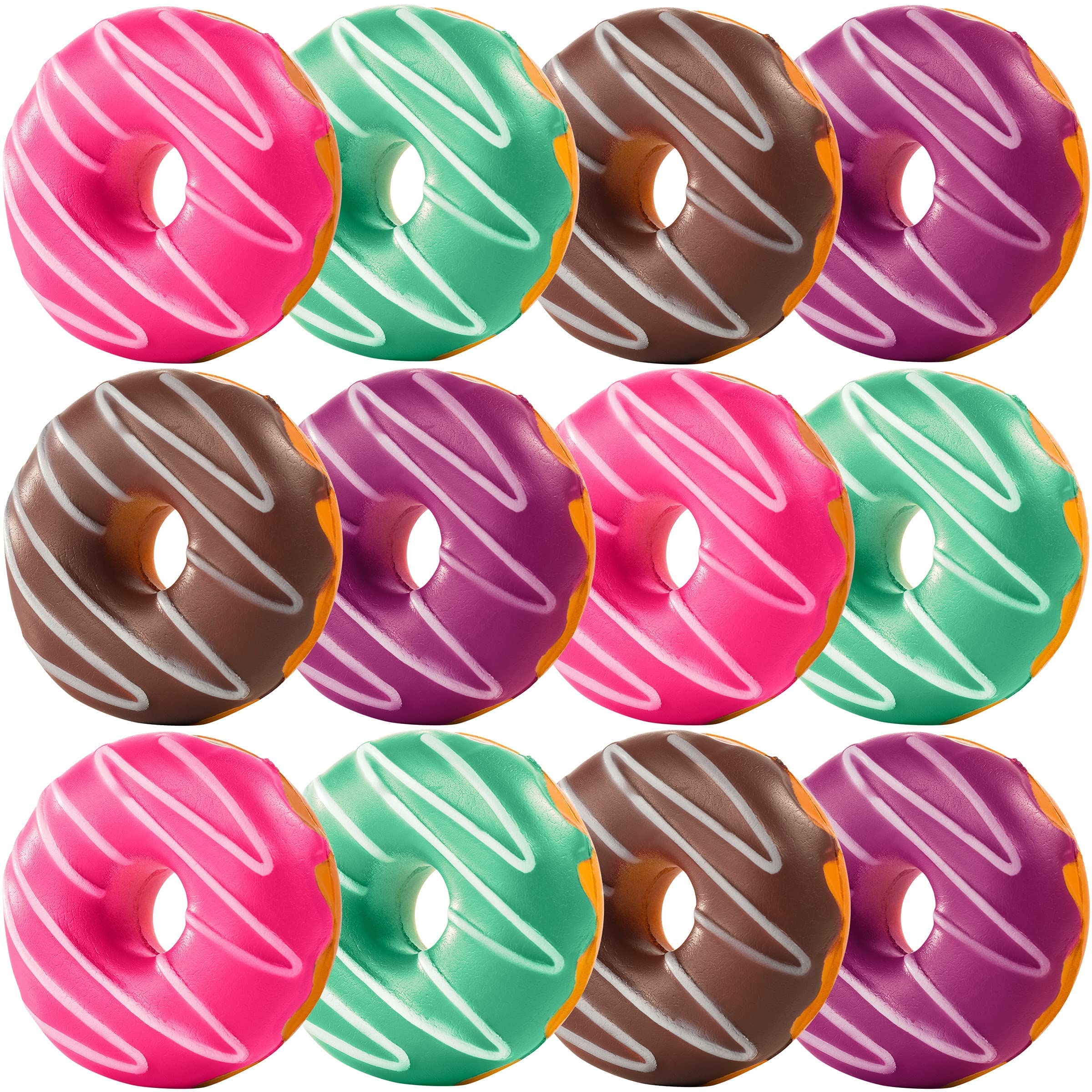Donut Squishies Party Supplies - (Pack of 12) 3 Inch Slow Rising Squishy Toy Donuts for Kids Squeeze Ball and Stress Relief Donuts for Decorations and Themed Birthday Party Favors