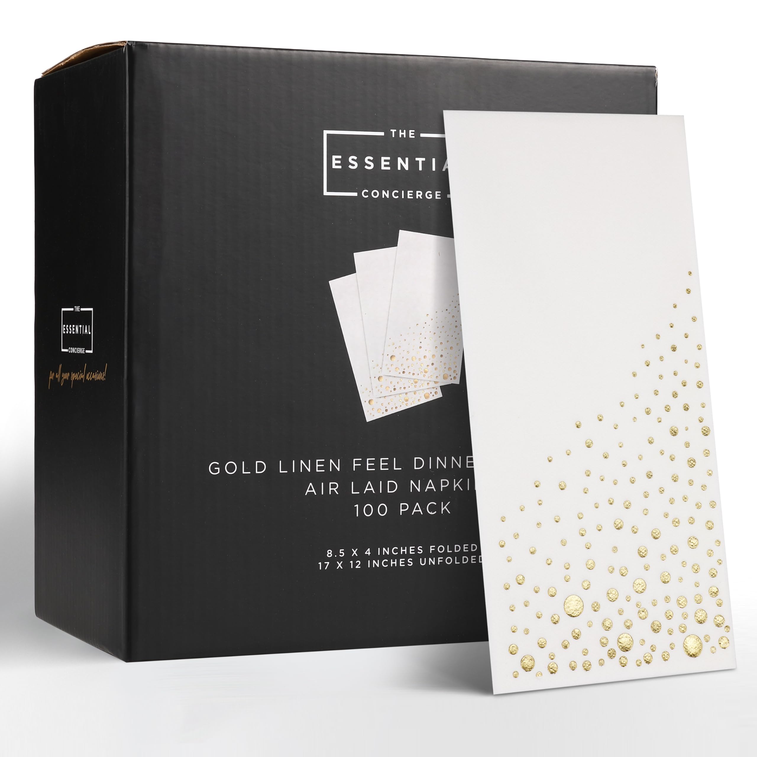 Stylish Gold Linen Feel Disposable Napkins 100 White and Gold Napkins 8.5x4.25 Inch Gold Dinner Napkins Disposable Chrismtas Paper Dinner Napkins Soft and Absorbent Gold Holiday Napkins