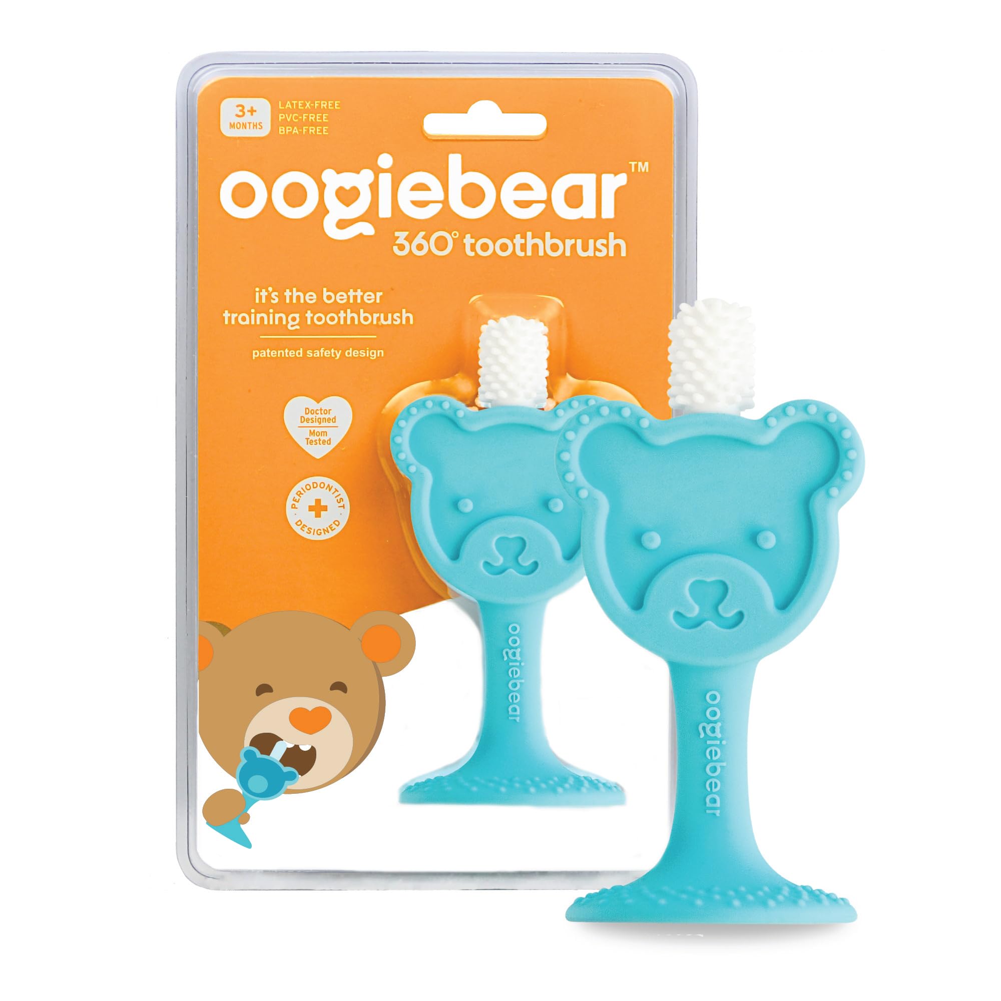 oogiebear Infant-to-Toddler Training Teether Toothbrush - 0-2 Years - 360° Soft Silicone Promotes Safe Brushing Baby & Kids Health - Teddy Bear Design Oral Care - 1 Unit