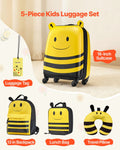 Kids Luggage Set, 5 Piece, 18 Inch Hardside Rolling Wheels Suitcase with Backpack & U-shape Pillow, Bee Kids Carry on Luggage Set, Holiday Birthday Gift for Girls Boys, Airline Approved