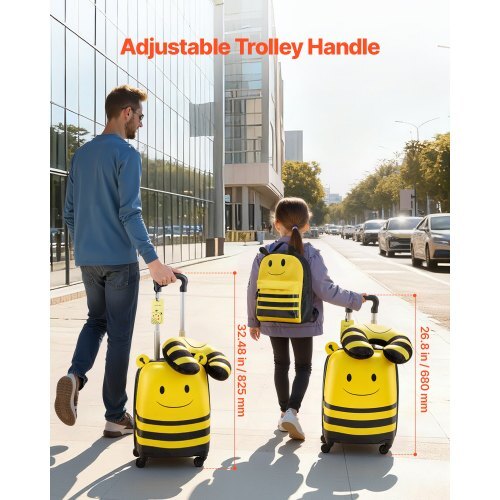 Kids Luggage Set, 5 Piece, 18 Inch Hardside Rolling Wheels Suitcase with Backpack & U-shape Pillow, Bee Kids Carry on Luggage Set, Holiday Birthday Gift for Girls Boys, Airline Approved
