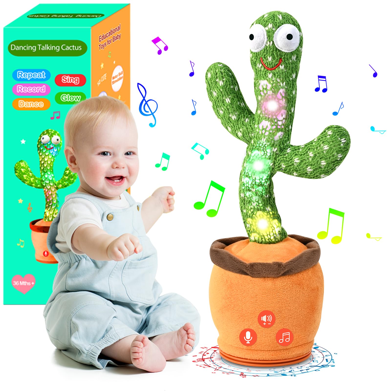 SANJOIN Dancing Talking Cactus Toy for Baby Toddler Boys Girls Gifts Singing Mimicking Cactus Toy Recording Repeating What You Say Cactus Baby Toy with 120 English Songs
