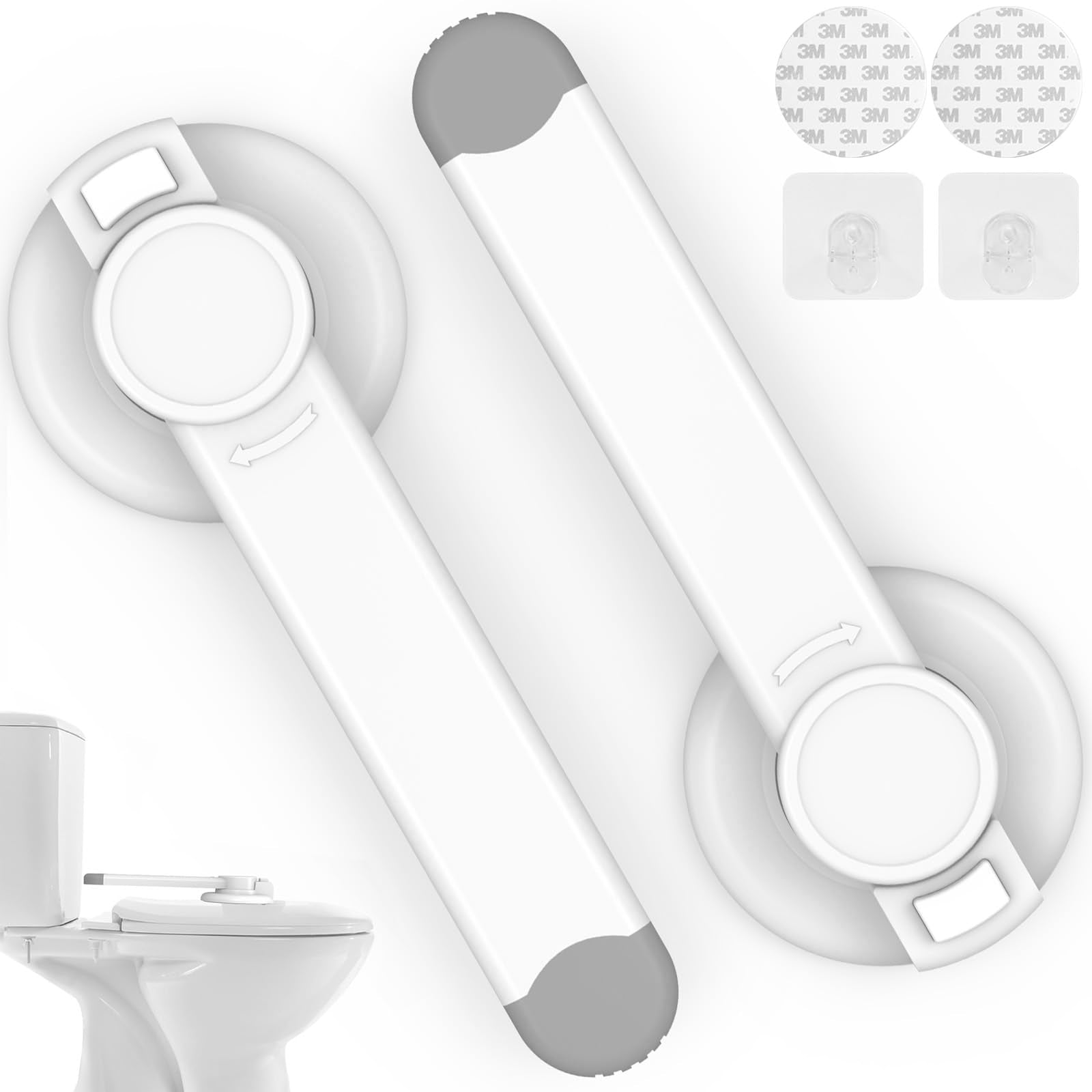 Baby Toilet Safety Locks (2 Pack)| Childproof Toilet Seat Lock | Baby Safety Products | Baby Proofing Kit | Prevents Toddlers from Opening Toilet Lids | 3M Adhesive and Tool-Free Installation（White）