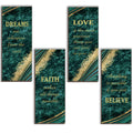 ONIZHITY 4 Pcs Green Gold Bathroom Decor Green Gold Wall Decor with Dreams Faith Love Believe Wooden Rustic Marble Style Versatile Bathroom Accessories for Bedroom Living Room(Green Gold 10X4)