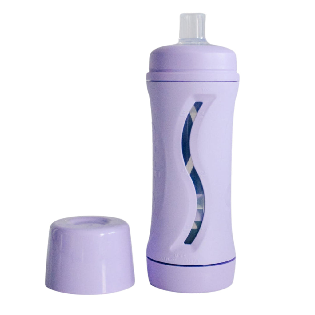 Subo Baby Food Bottle | No Mess Baby Toddler Self Feeder | Squeeze Free Design for Purees Smoothies Yogurt Oatmeal or Thickened Liquids | Reusable Silicone Washable Cup (Lavender)