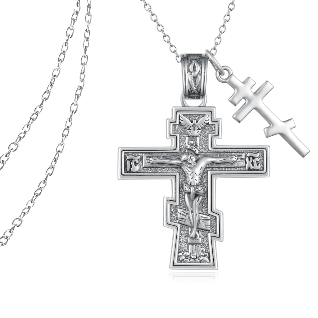 Orthodox Cross Necklace Sterling Silver Crucifix Necklace Men Orthodox Christian Jewelry for Men Women