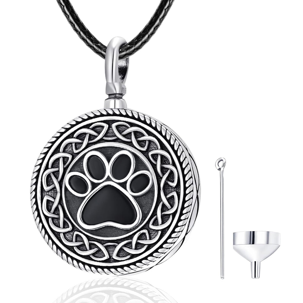 Dreamboat Urn Necklace for Dog Ashes 925 Sterling Silver Paw Print Ash Keepsake Pendant Celtic Knot Coin Pet Cremation Memorial Jewelry for Women Men