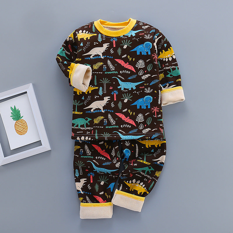 Color: Dinosaur set, Size: 80cm - Thickened Thermal Underwear For Boys And Girls Autumn And Winter Baby Autumn Clothes