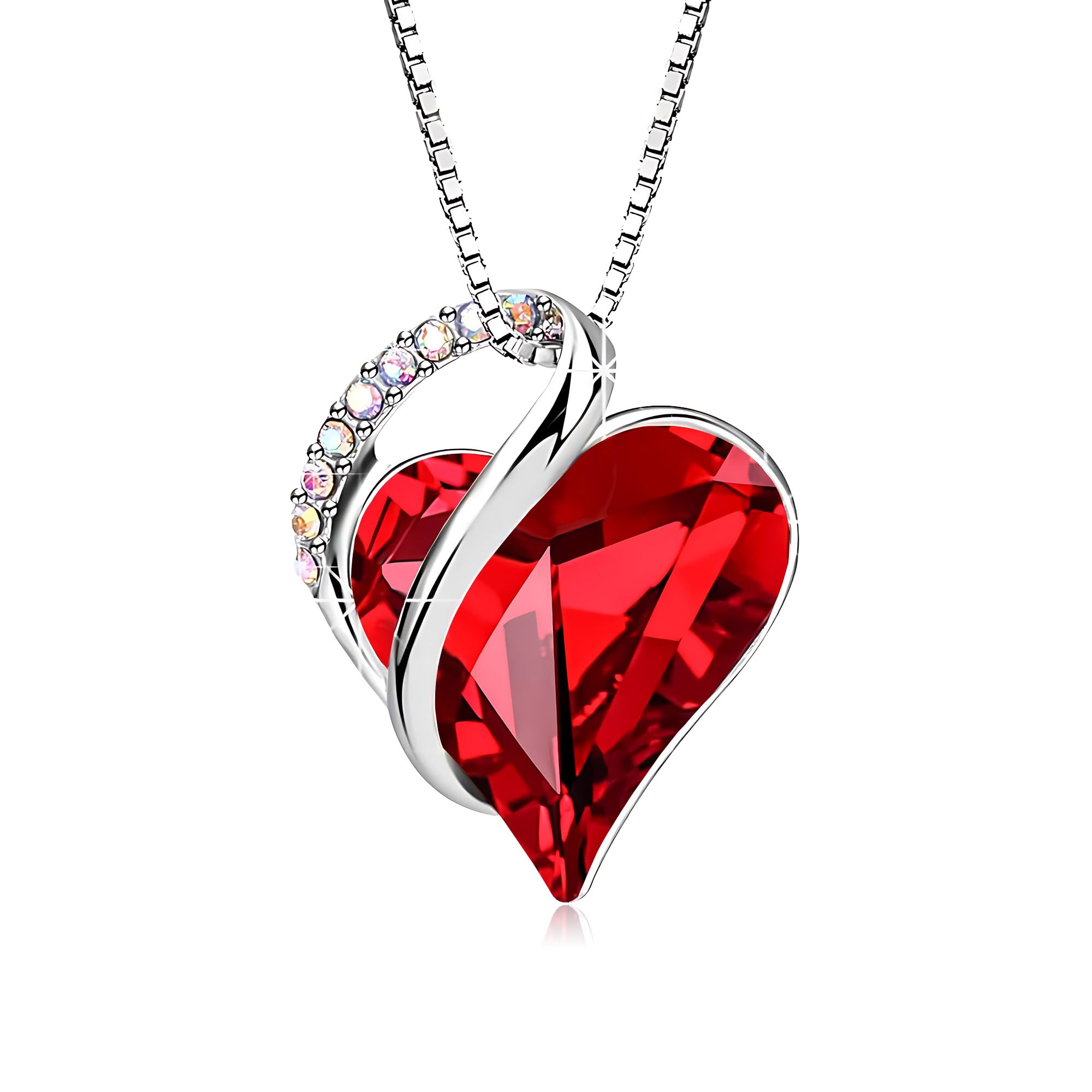 EVEVIC Austrian Crystal Heart Pendant Necklaces for Women Fashion 14K Gold Plated Dainty Necklace Hypoallergenic Jewelry (Red)